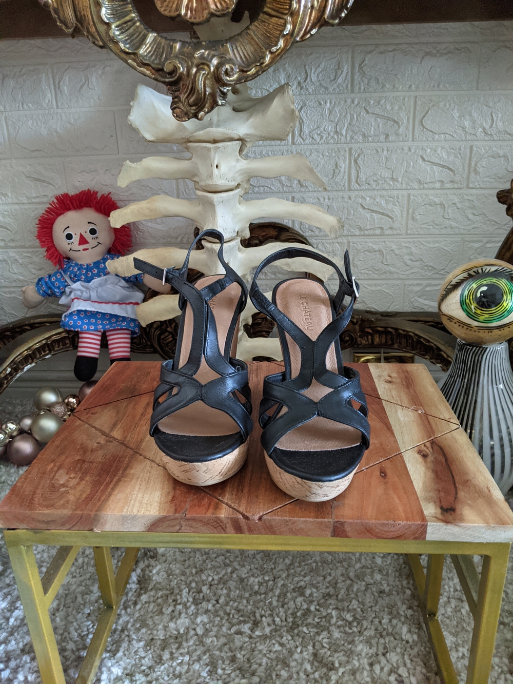 Le Chateau Wedge Sandals - Black Strappy Platform Heels